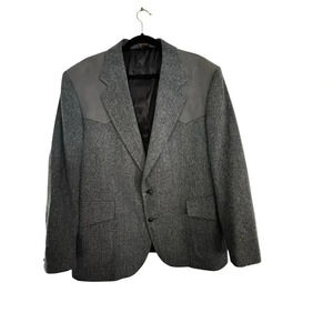 Pendleton Pure Wool Gray Tweed Elbow Patches Western Jacket Sports Coat Size 48